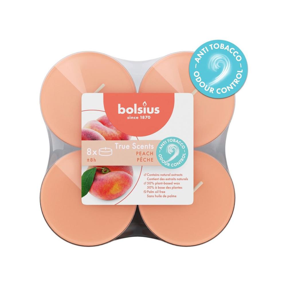 Bolsius Peach Anti Tobacco 8 Hour Maxi Tealights (Pack of 8) £3.55